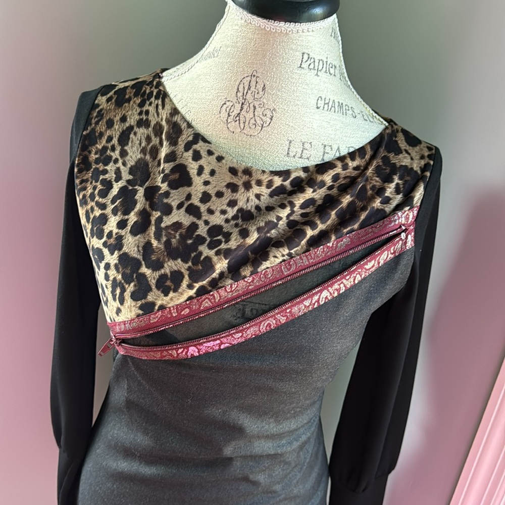 Save The Queen Leopard Print Mixed Media Long Sle… - image 4